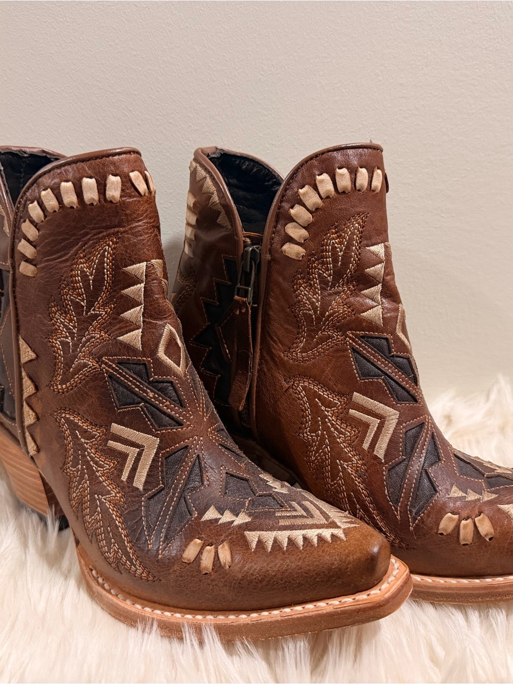 Ariat Brown Leather Embroidered Western Ankle Booties